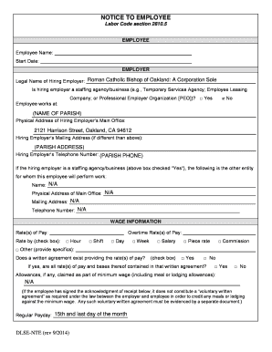 California Employee Notice to Employee Form