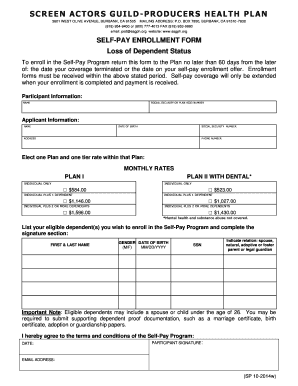 SAG-PRODUCERS Health Plan Self-Pay Enrollment Form
