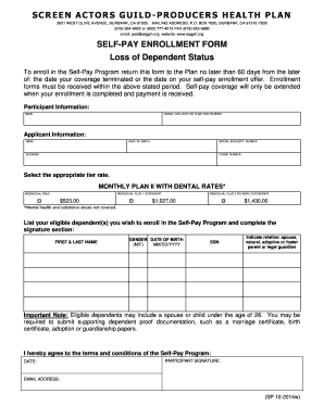 SAG-AFTRA Health Plan Self-Pay Enrollment Form