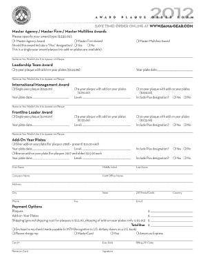 Award Plaque Order Form