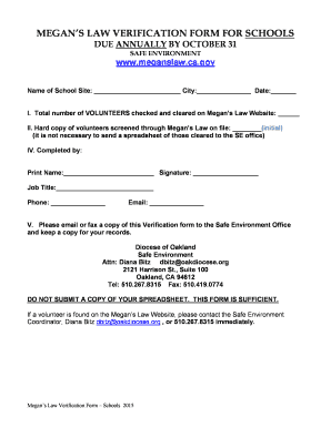 Megan's Law Verification Form for Schools