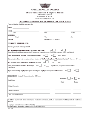 Classified Non-Teaching Employment Application