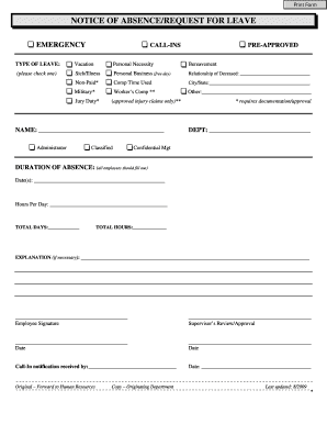 Notice of Absence/Request for Leave