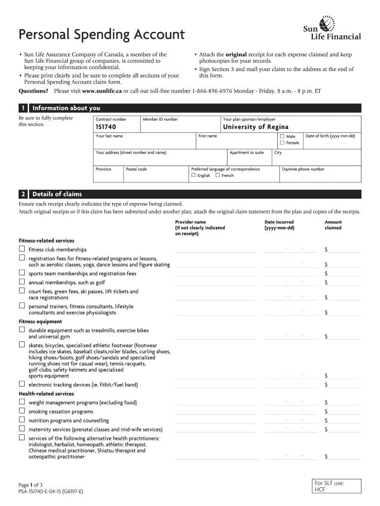 sunlife psa claim form Preview on Page 1