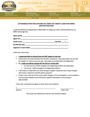 Authorization for Automatic Debit of Credit Card for MORe Advantage Fees