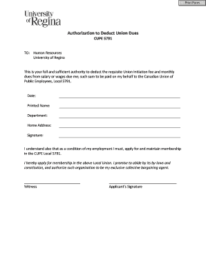 Authorization to Deduct Union Dues