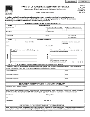 Florida Homestead Assessment Transfer Form DR-501T