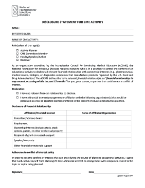 Disclosure Statement for CME Activity