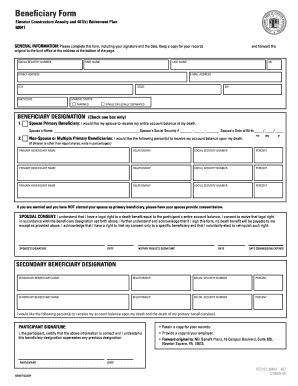 Elevator Constructors Annuity and 401(k) Retirement Plan Beneficiary Form