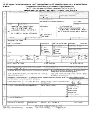 Utah Worker's Compensation Employer's First Report of Injury or Illness