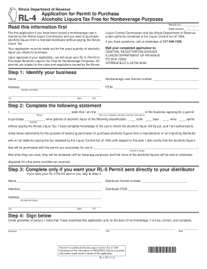 Illinois RL-4 Application for Alcoholic Liquors Tax-Free Permit