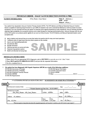 Physician Order for Vacuum Erection Therapy System