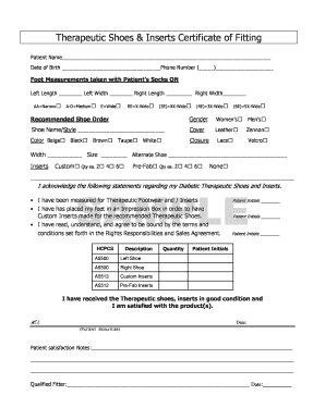 Therapeutic Shoes & Inserts Certificate of Fitting