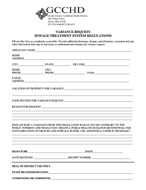 Sewage Treatment System Variance Request Form