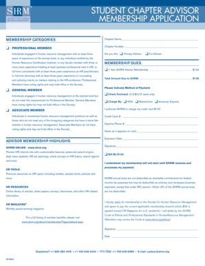 SHRM Student Chapter Advisor Membership Application