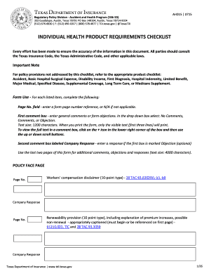 Texas Individual Health Product Requirements Checklist
