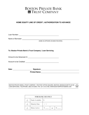 Home Equity Line of Credit Authorization to Advance