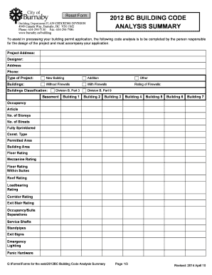 2012 BC Building Code Analysis Summary