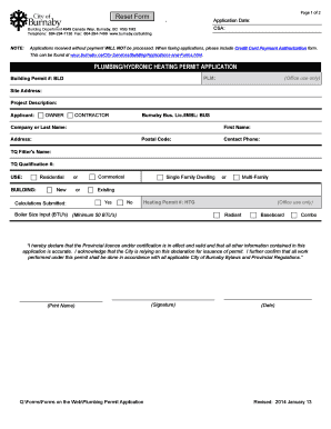 Plumbing/Hydronic Heating Permit Application