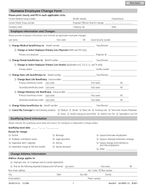Humana Employee Change Form