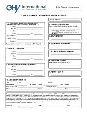 Vehicle Export Letter of Instructions