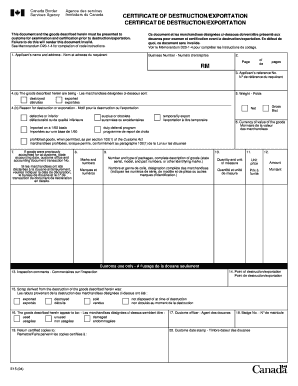 CERTIFICATE OF DESTRUCTIONEXPORTATION CERTIFICAT DE