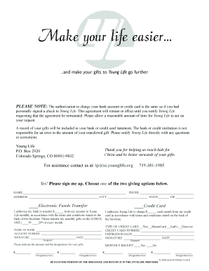 Young Life Easy Giving Program Form