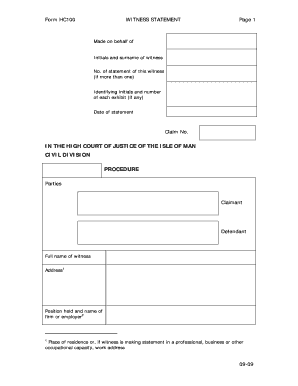 Witness Statement Form HC100