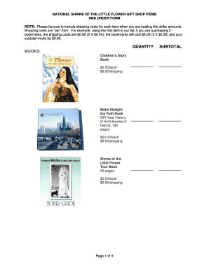 National Shrine Gift Shop Order Form