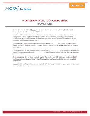 Partnership LLC Tax Organizer Form 1065