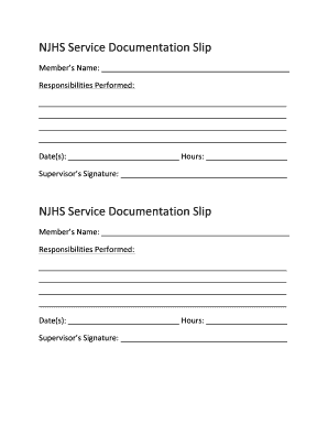 NJHS Service Documentation Slip