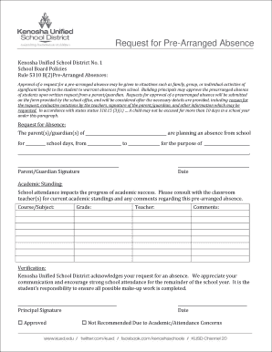 Request for Pre-Arranged Absence