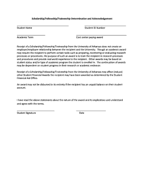 University of Arkansas Scholarship Acknowledgement Form