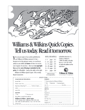 Williams & Wilkins Quick Copies Order Form