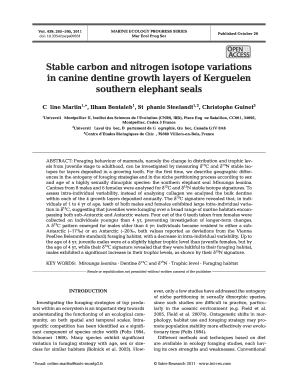 3354/meps09331 Published October 20 Stable carbon and nitrogen isotope variations in canine dentine growth layers of Kerguelen southern elephant seals Cline Martin1,*, Ilham Bentaleb1, Stphanie Steelandt1, 2, Christophe Guinet3 1 Universit