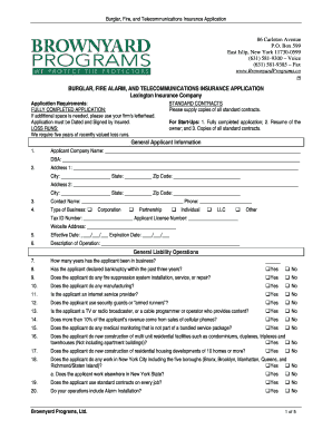Burglar Fire and Telecommunications Insurance Application