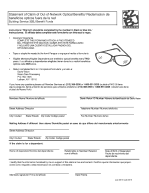 Statement of Claim of Out-of-Network Optical Benefits