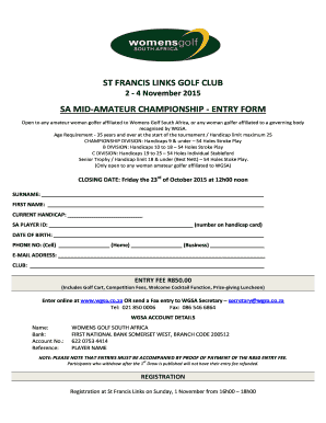 SA MID-AMATEUR CHAMPIONSHIP - ENTRY FORM