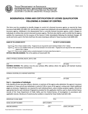 Texas Insurance Agency Control Change Form
