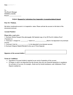 Request for Activation of Inoperative Account