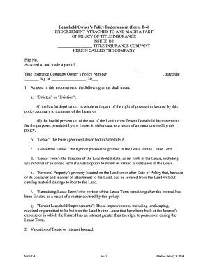 Leasehold Owner’s Policy Endorsement Form T-4