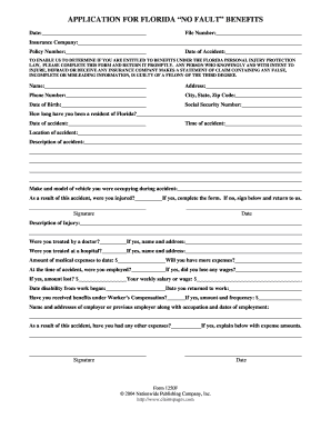 Florida No Fault Benefits Application