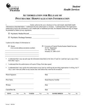 AUTHORIZATION FOR R PSYCHIATRIC HOSPITALIZATION INFORMATION