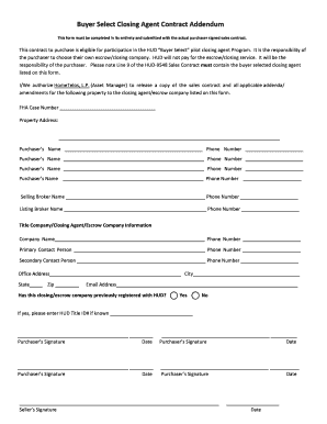 HUD Buyer Select Closing Agent Contract Addendum