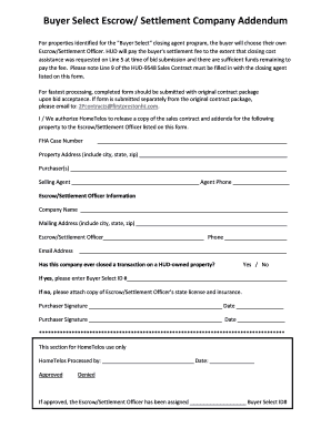 Buyer Select Escrow Settlement Company Addendum