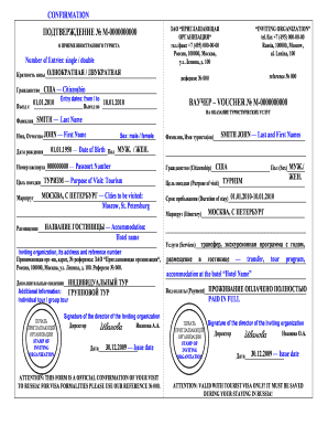 Russian Tourist Visa Invitation Confirmation