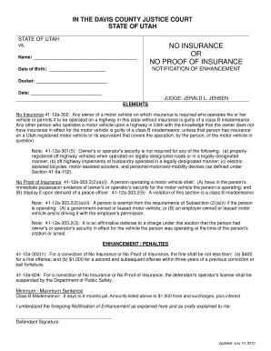 Utah No Insurance or No Proof of Insurance Notice