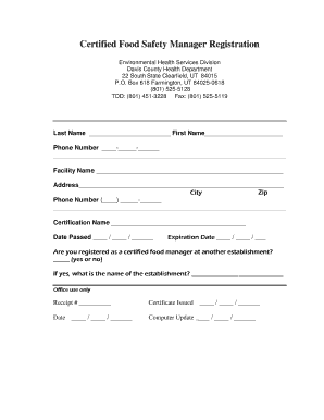 Certified Food Safety Manager Registration Form
