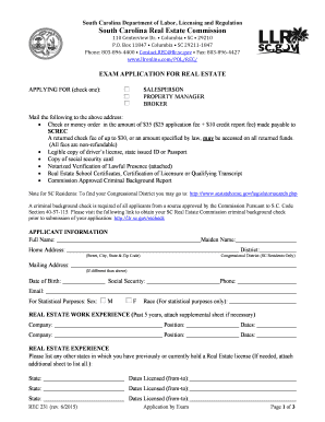 South Carolina Real Estate Exam Application