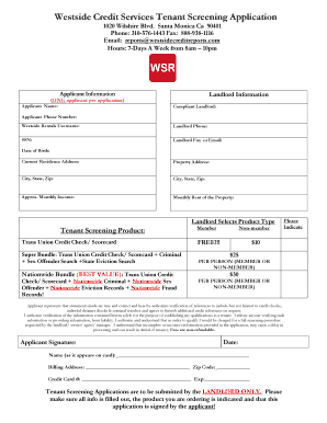 Westside Credit Services Tenant Screening Application